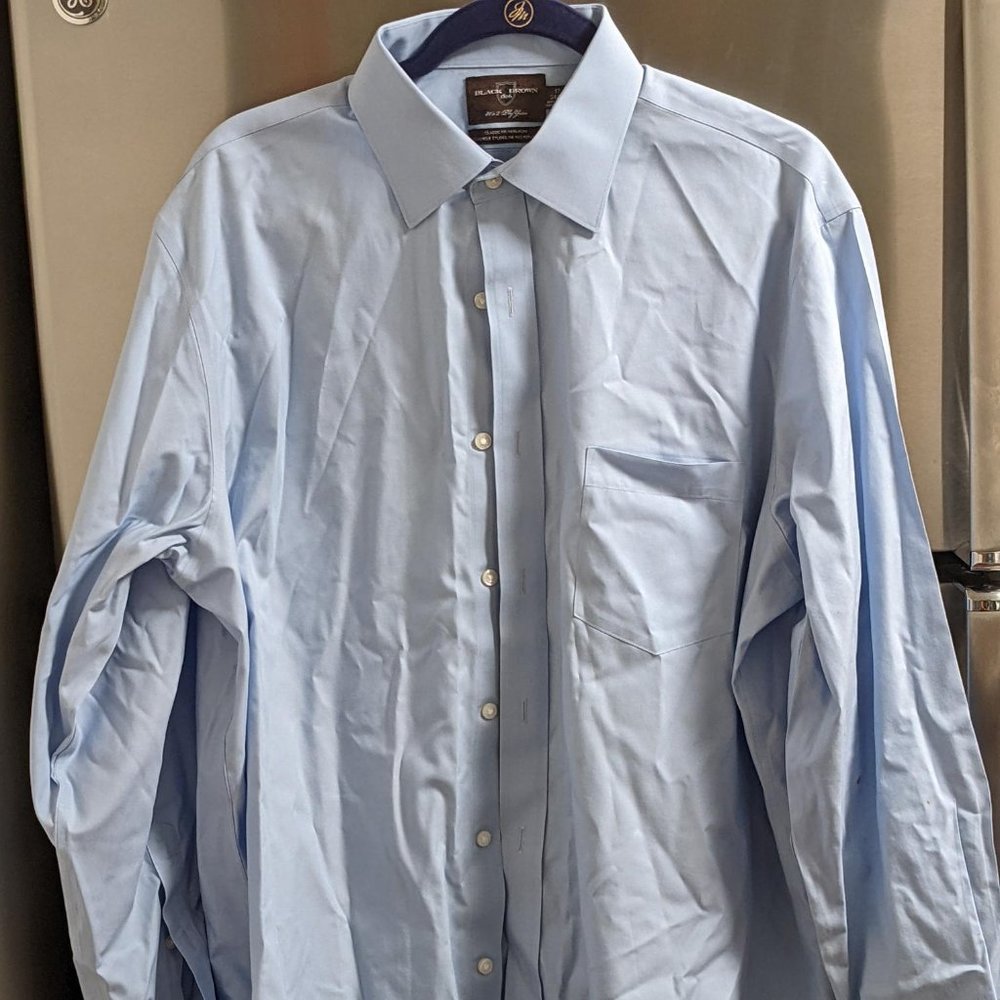 "Black Brown 1826" Blue button down 80's 2 ply yarn Size: 17 34/35